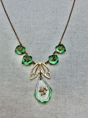 Antique Triskelion Isle of Man Czech Glass Intaglio Necklace